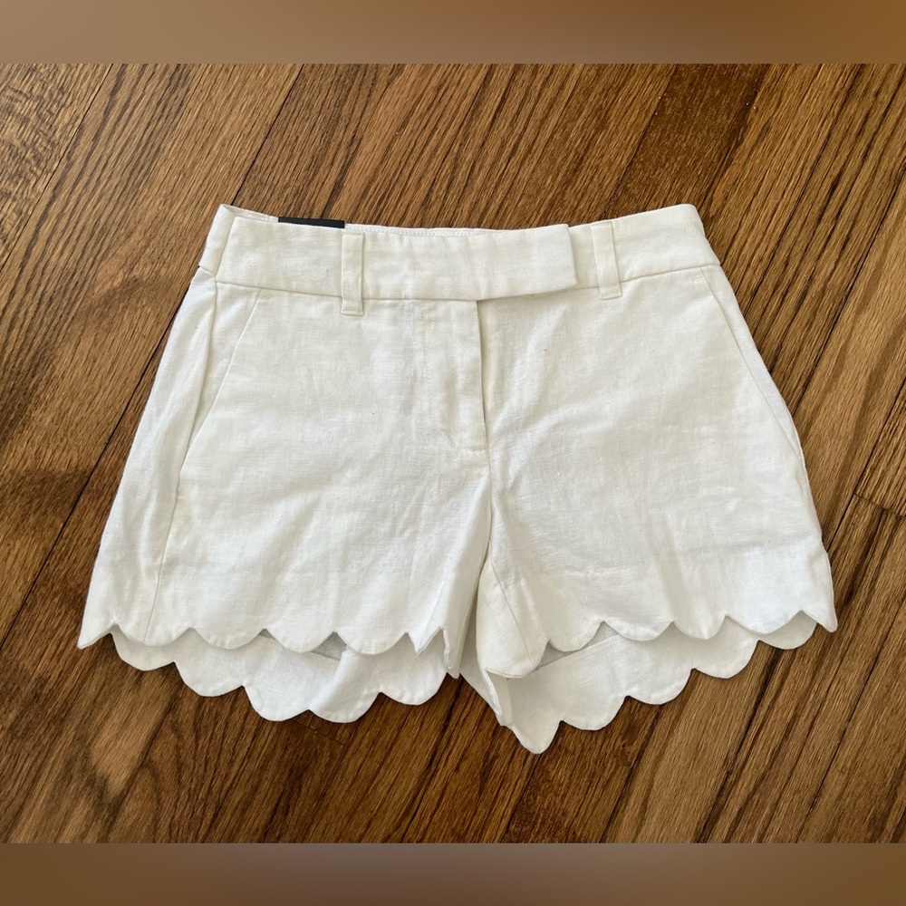 J Crew NWT Size 00 Scallop Hem Linen Shorts 4”
